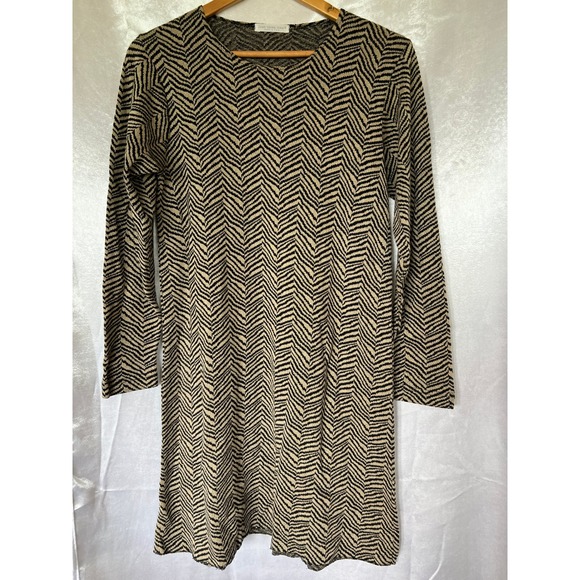 VTG 90s Joan Vass USA Cotton Chevron Sweater Dress Black /Beige Long Sleeve M/L - Picture 6 of 7